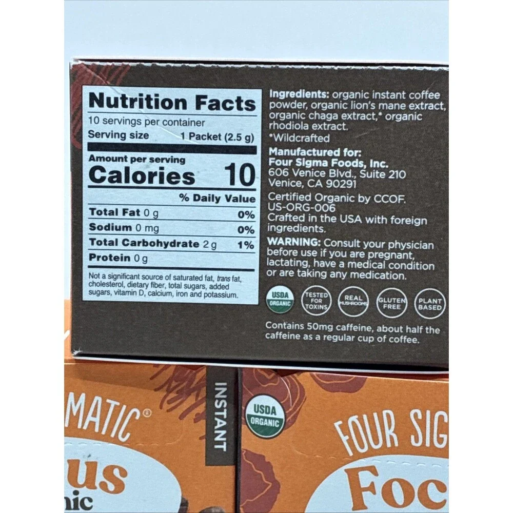 Lot 3 Four Sigmatic Focus Organic Instant Coffee Chaga Mushrooms Lion's Mane 30